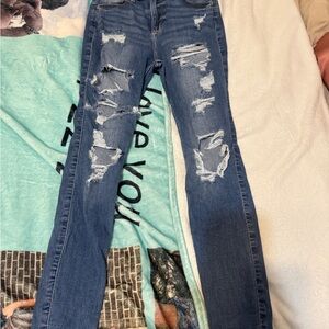 Hollister Women's Straight Leg Distressed Blue Jeans